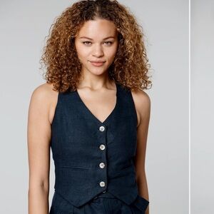 BlankNYC Set Sail Linen Vest, Black, Size Large